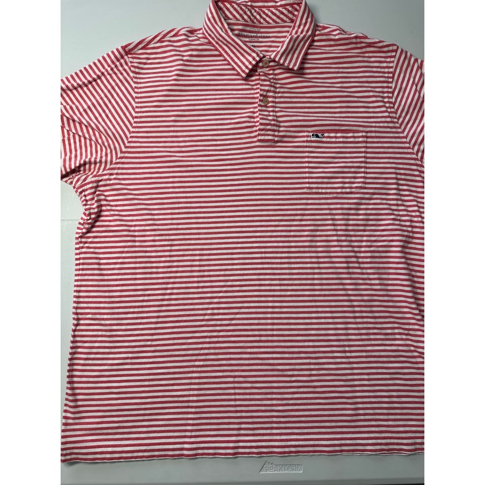 Vineyard Vines Mens XL Red White Striped Pima Cotton Classic Fit Polo Shirt